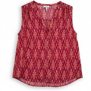 Joie Red & Coral Ikat Silk Sleeveless Blouse – Size S